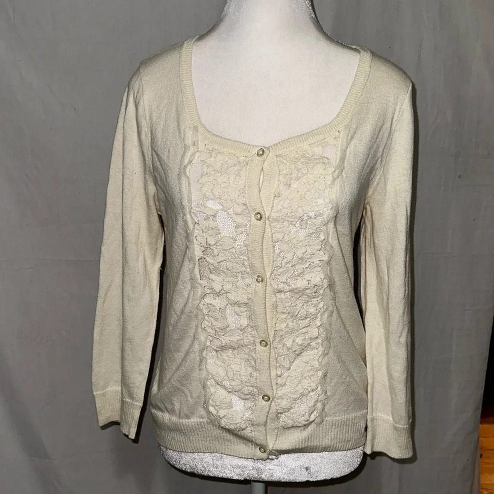 cream Hollister button down cardigan with lace detail size large